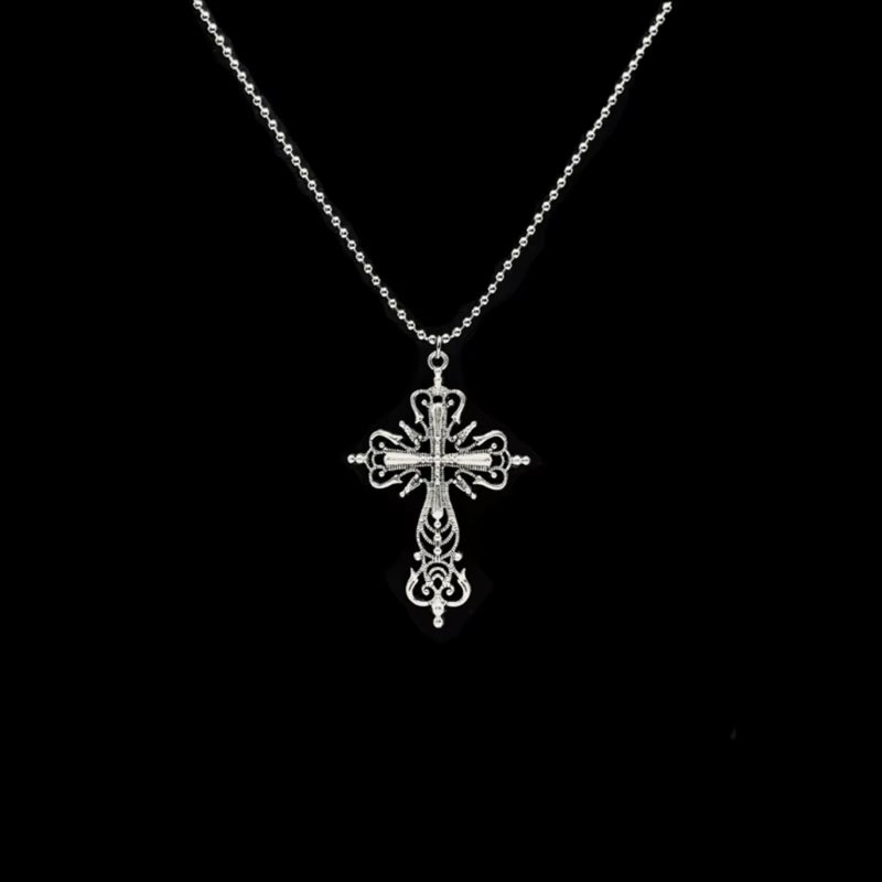 Large Detailed Cross Pendant Necklace Silver Color Tone Gothic Punk Jewellery Fashion Charm Statement Women Men Gift